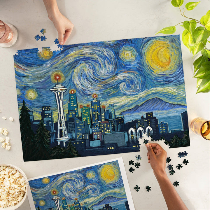 Seattle, Washington, Starry Night City Series, Jigsaw Puzzle Puzzle Lantern Press 