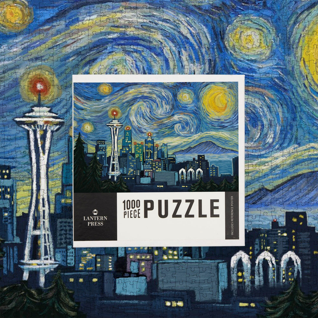 Seattle, Washington, Starry Night City Series, Jigsaw Puzzle Puzzle Lantern Press 