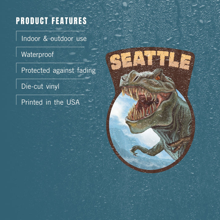 Seattle, Washington, T Rex Dinosaur, Contour, Vinyl Sticker Sticker Lantern Press 