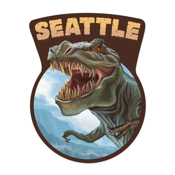 Seattle, Washington, T Rex Dinosaur, Contour, Vinyl Sticker Sticker Lantern Press 