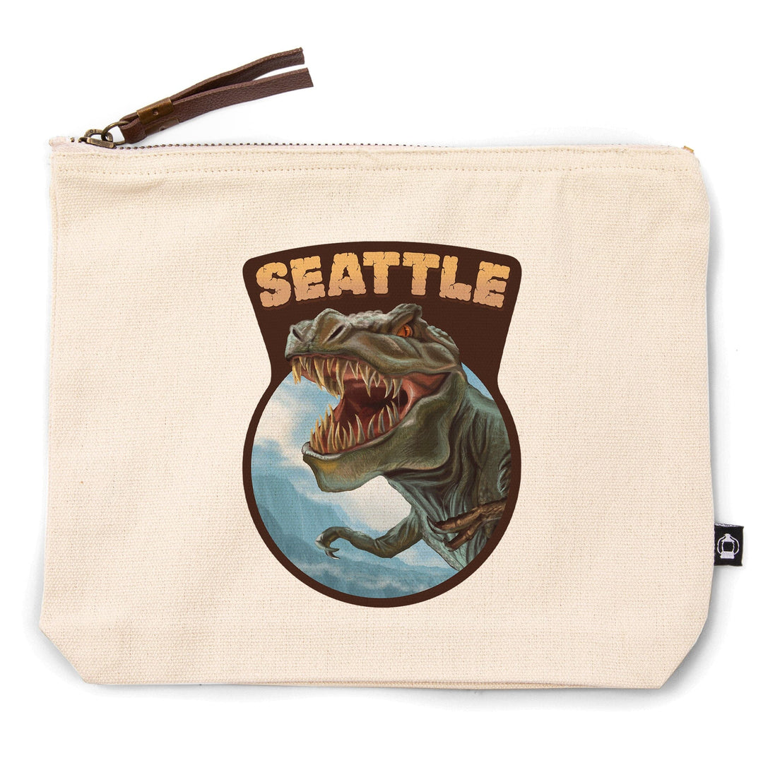Seattle, Washington, T Rex Dinosaur,, Organic Cotton Zipper Pouch, Go Bag Go Bag Lantern Press 