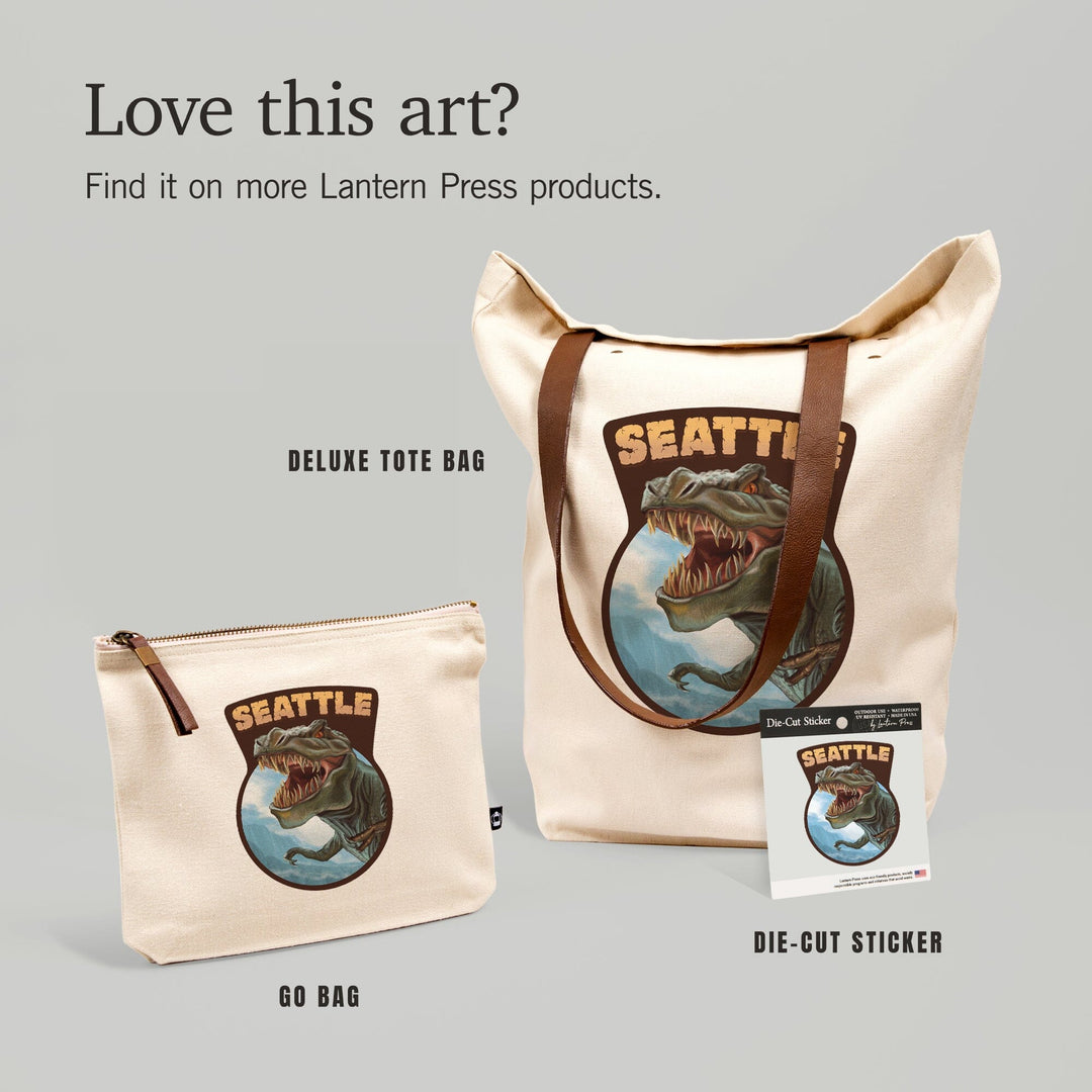 Seattle, Washington, T Rex Dinosaur,, Organic Cotton Zipper Pouch, Go Bag Go Bag Lantern Press 