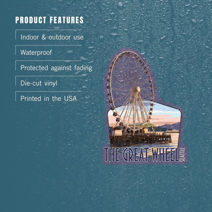 Seattle, Washington, The Great Wheel at Sunset, Contour, Vinyl Sticker Sticker Lantern Press 