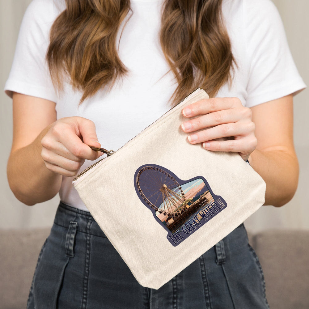 Seattle, Washington, The Great Wheel at Sunset,, Organic Cotton Zipper Pouch, Go Bag Go Bag Lantern Press 