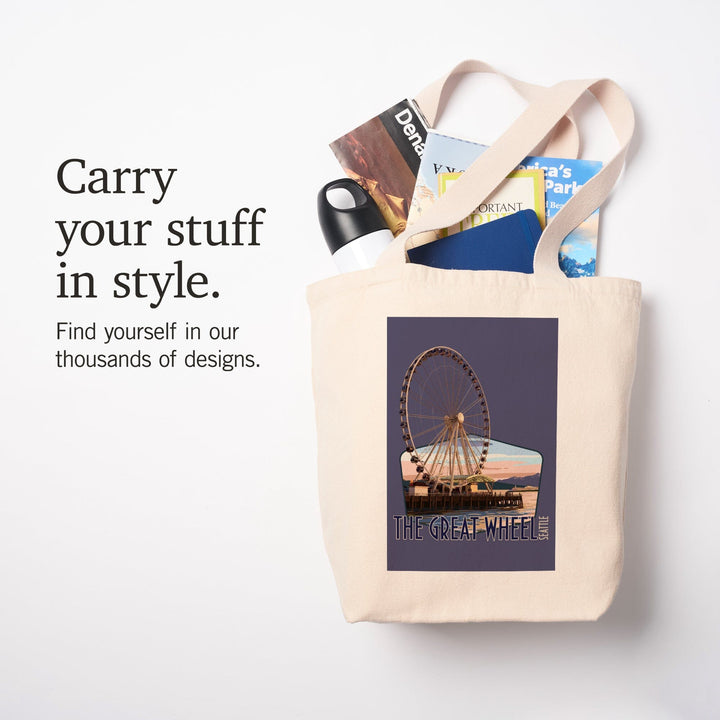 Seattle, Washington, The Great Wheel at Sunset,, Tote Bag Totes Lantern Press 