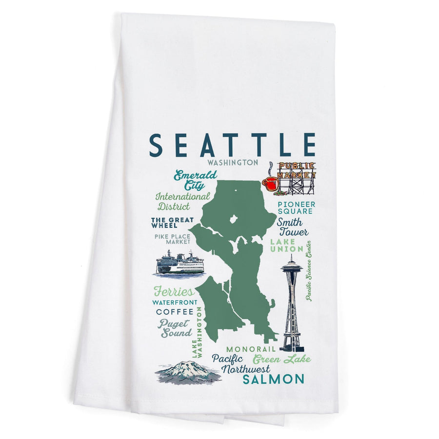 Seattle, Washington, Typography and Icons, Jigsaw Puzzle Kitchen Lantern Press 