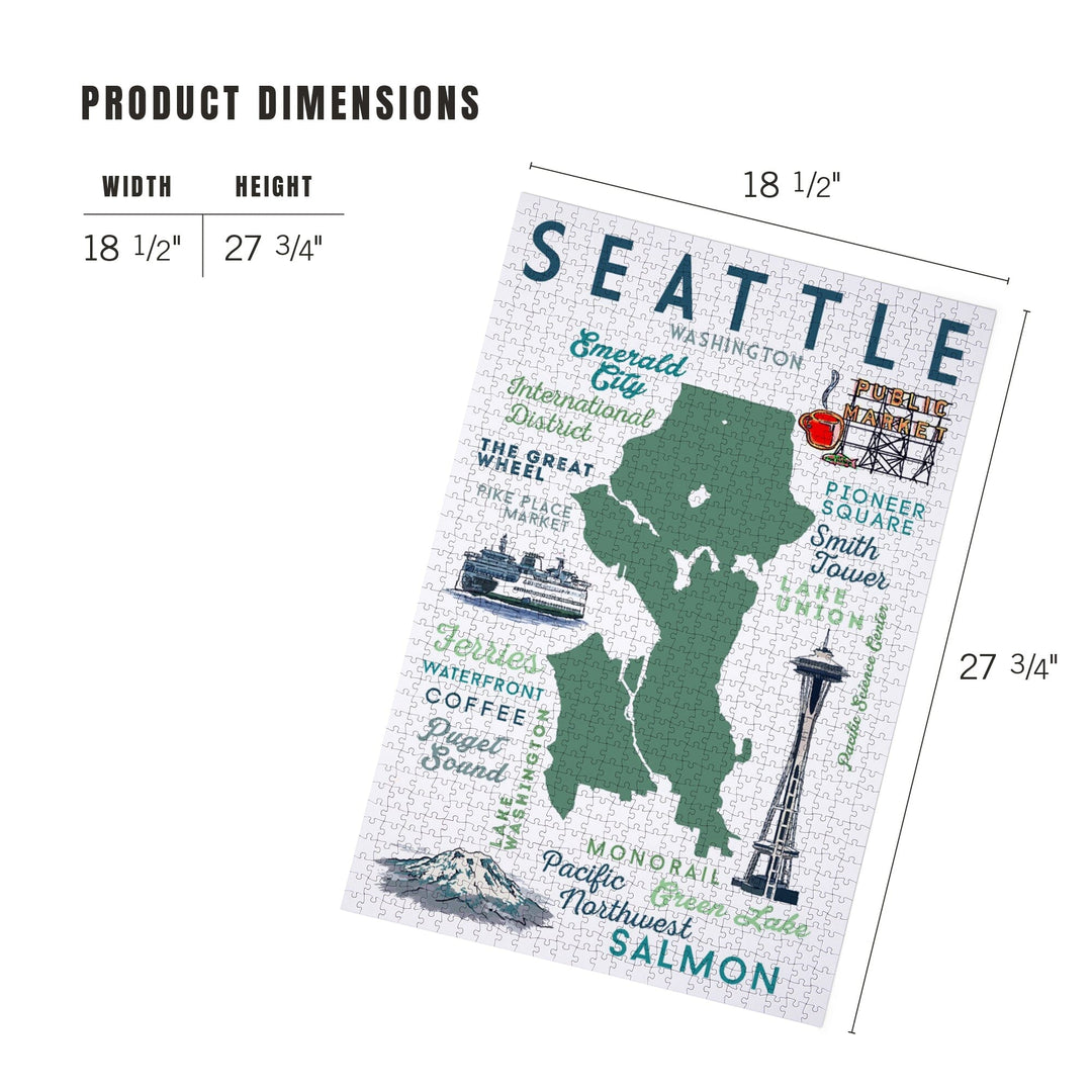 Seattle, Washington, Typography and Icons, Jigsaw Puzzle Puzzle Lantern Press 