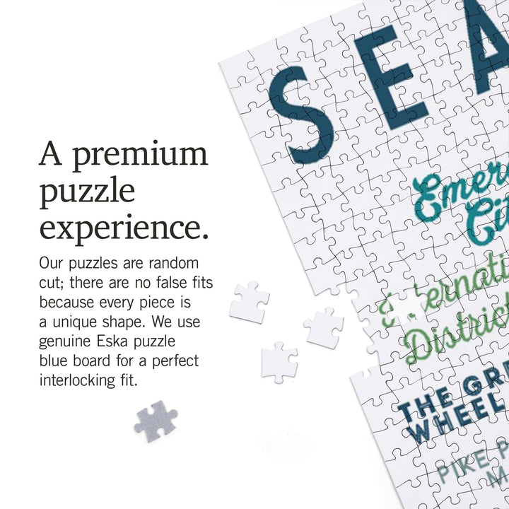 Seattle, Washington, Typography and Icons, Jigsaw Puzzle Puzzle Lantern Press 