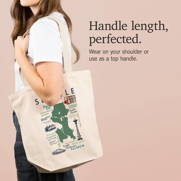 Seattle, Washington, Typography and Icons, Tote Bag Totes Lantern Press 