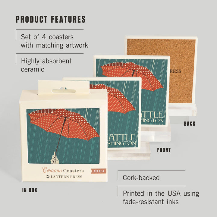 Seattle, Washington, Umbrella Letterpress, Coasters Coasters Lantern Press 