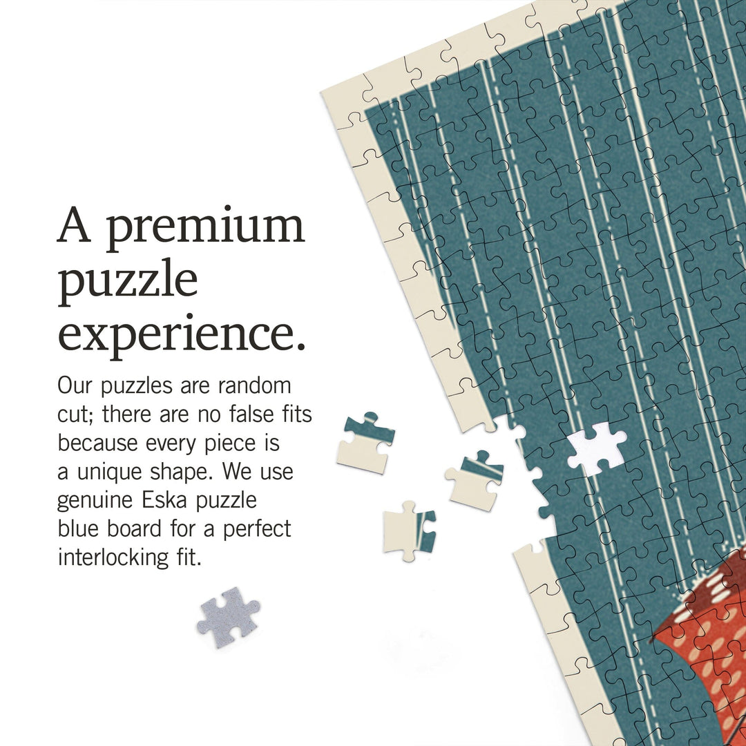 Seattle, Washington, Umbrella Letterpress, Jigsaw Puzzle Puzzle Lantern Press 