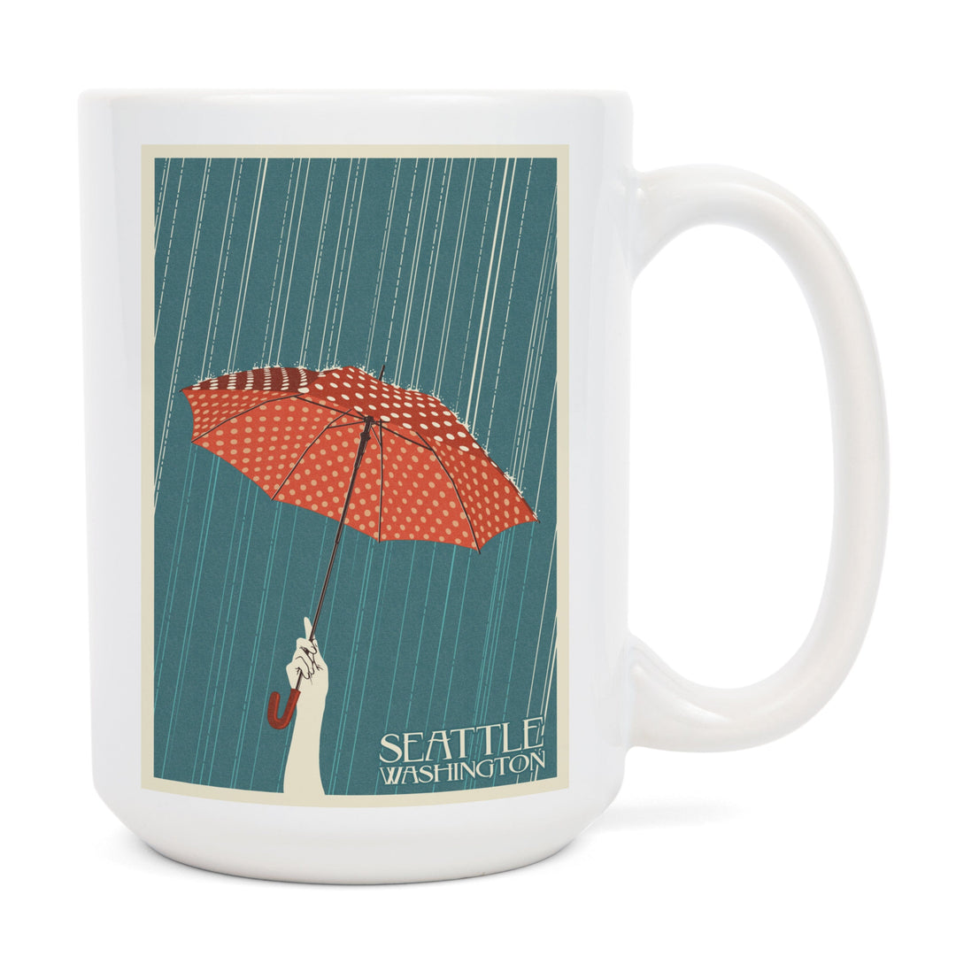 Seattle, Washington, Umbrella Letterpress, Lantern Press Artwork, Ceramic Mug Mugs Lantern Press 