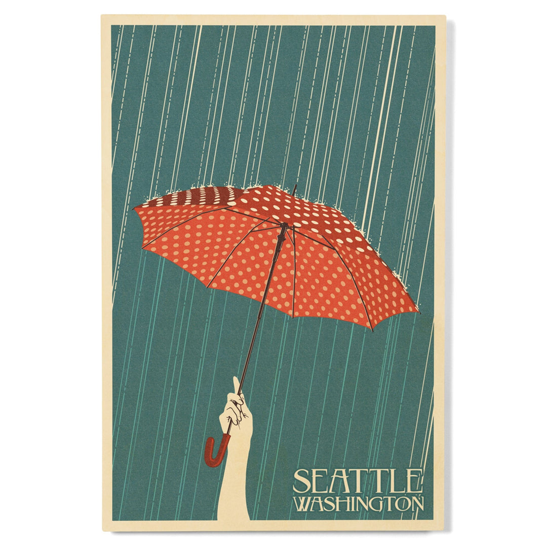Seattle, Washington, Umbrella Letterpress, Lantern Press Artwork, Wood Signs and Postcards Wood Lantern Press 