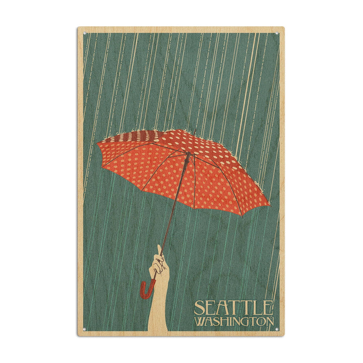 Seattle, Washington, Umbrella Letterpress, Lantern Press Artwork, Wood Signs and Postcards Wood Lantern Press 6x9 Wood Sign 