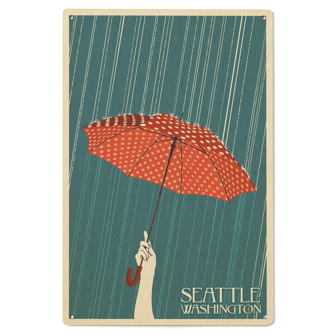 Seattle, Washington, Umbrella Letterpress, Lantern Press Artwork, Wood Signs and Postcards Wood Lantern Press 