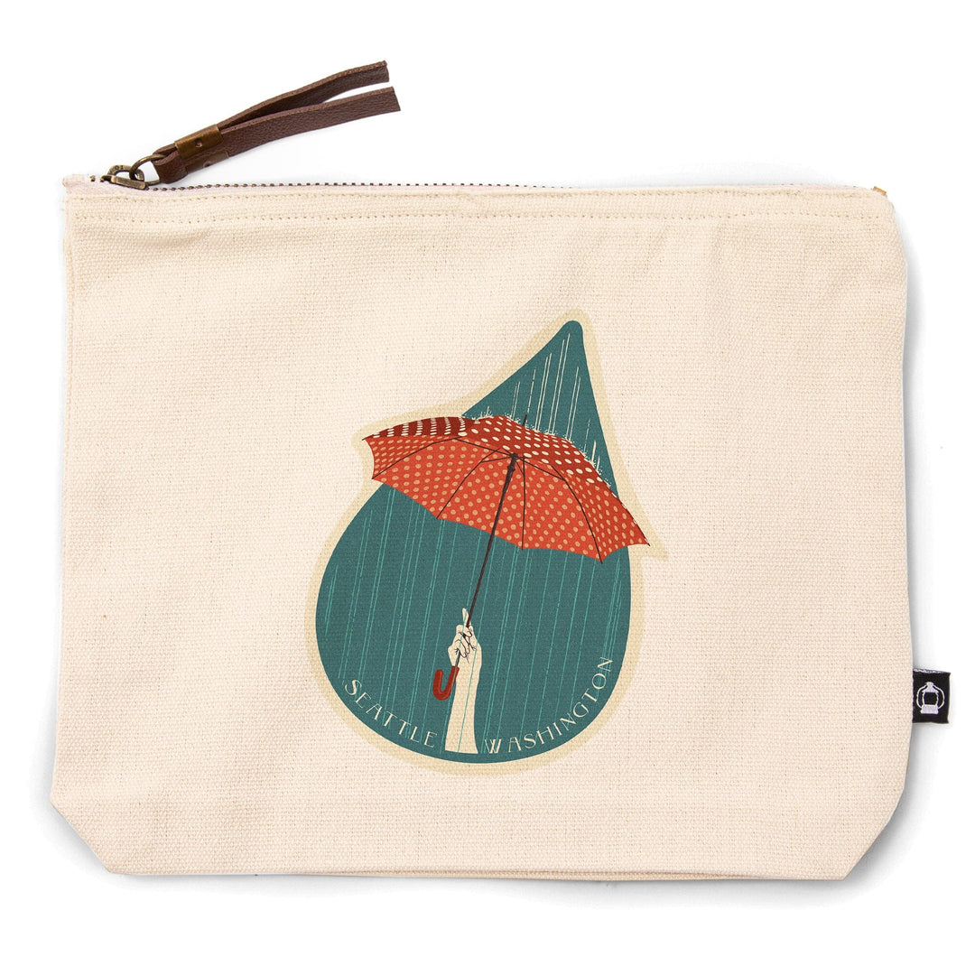 Seattle, Washington, Umbrella Letterpress,, Organic Cotton Zipper Pouch, Go Bag Go Bag Lantern Press 