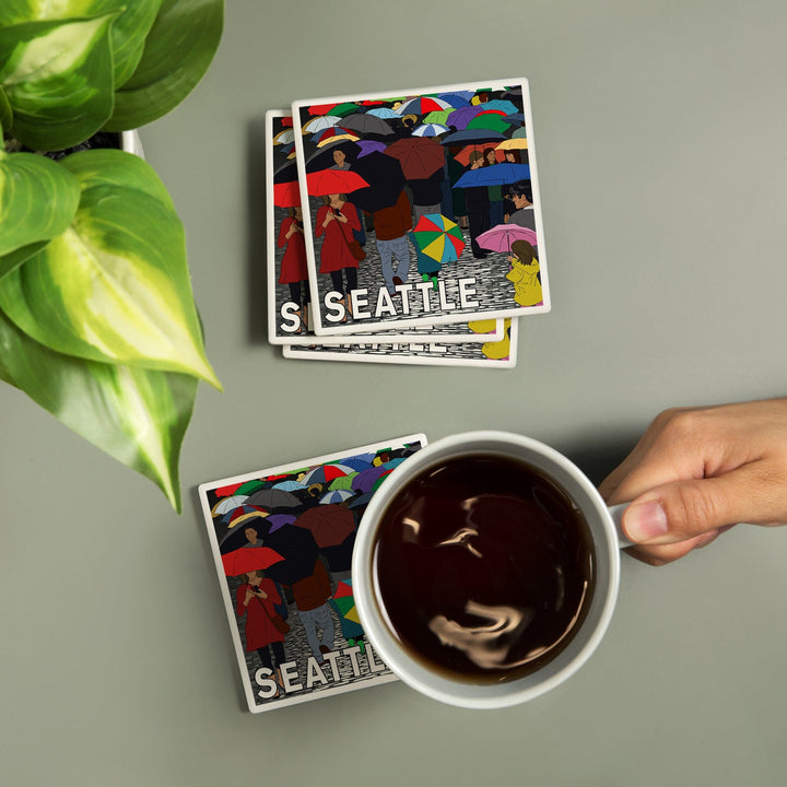 Seattle, Washington, Umbrellas, Coasters Coasters Lantern Press 