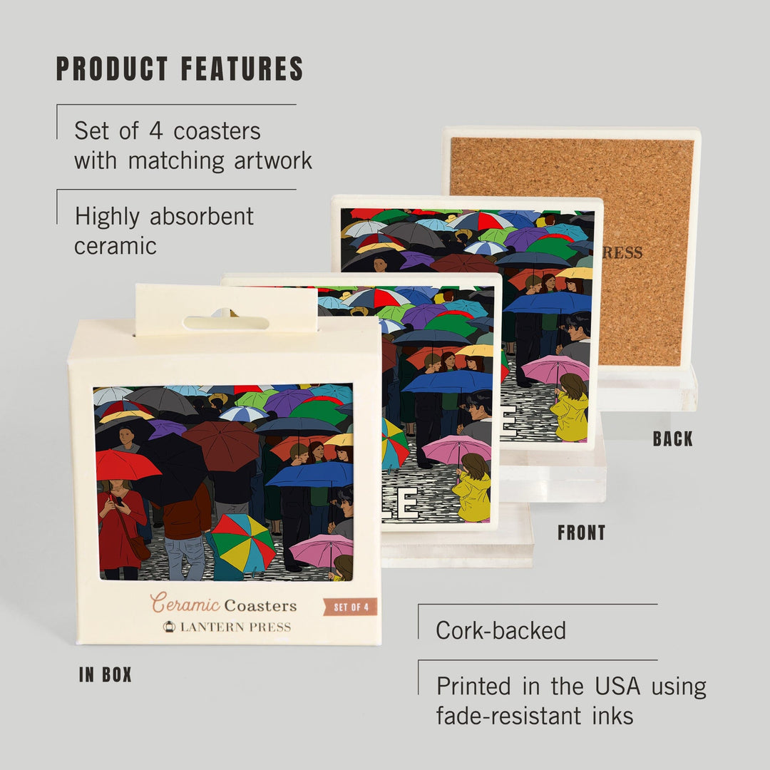 Seattle, Washington, Umbrellas, Coasters Coasters Lantern Press 
