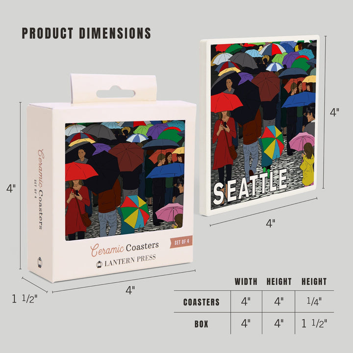 Seattle, Washington, Umbrellas, Lantern Press Artwork, Coaster Set Coasters Lantern Press 