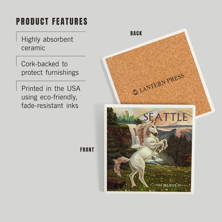Seattle, Washington, Unicorn Scene, Coasters Coasters Lantern Press 