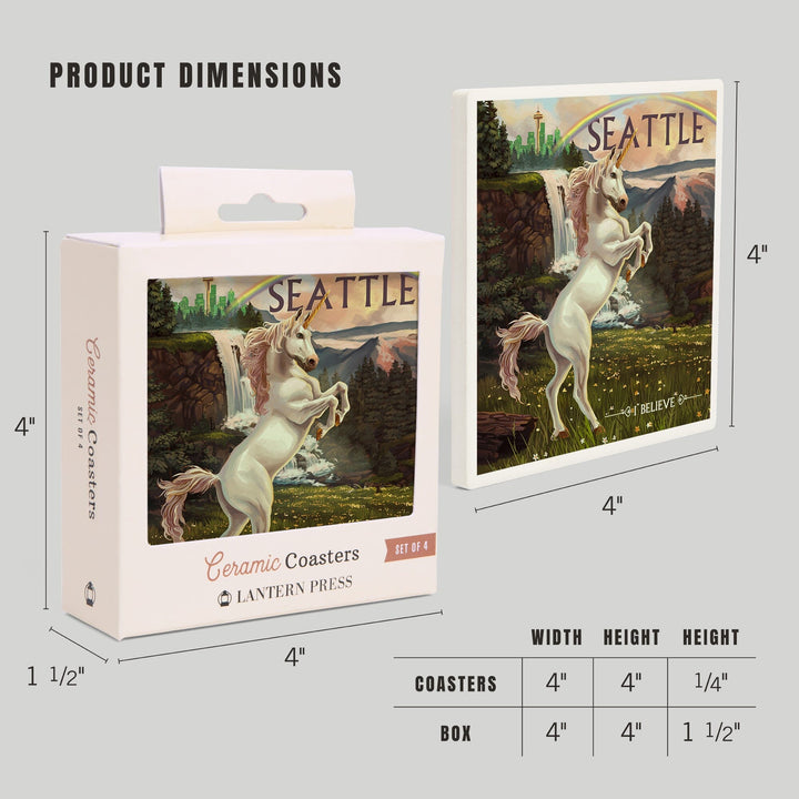 Seattle, Washington, Unicorn Scene, Coasters Coasters Lantern Press 