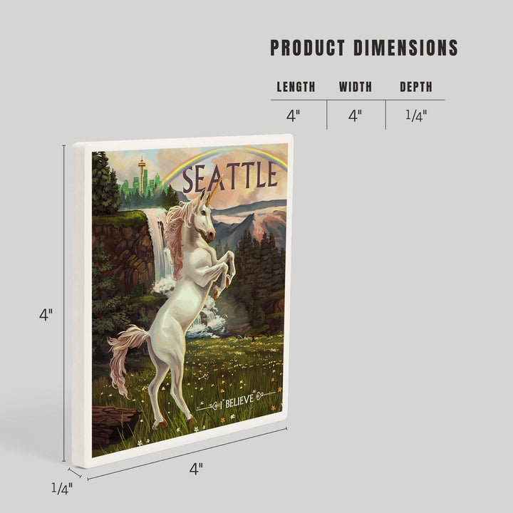 Seattle, Washington, Unicorn Scene, Coasters Coasters Lantern Press 