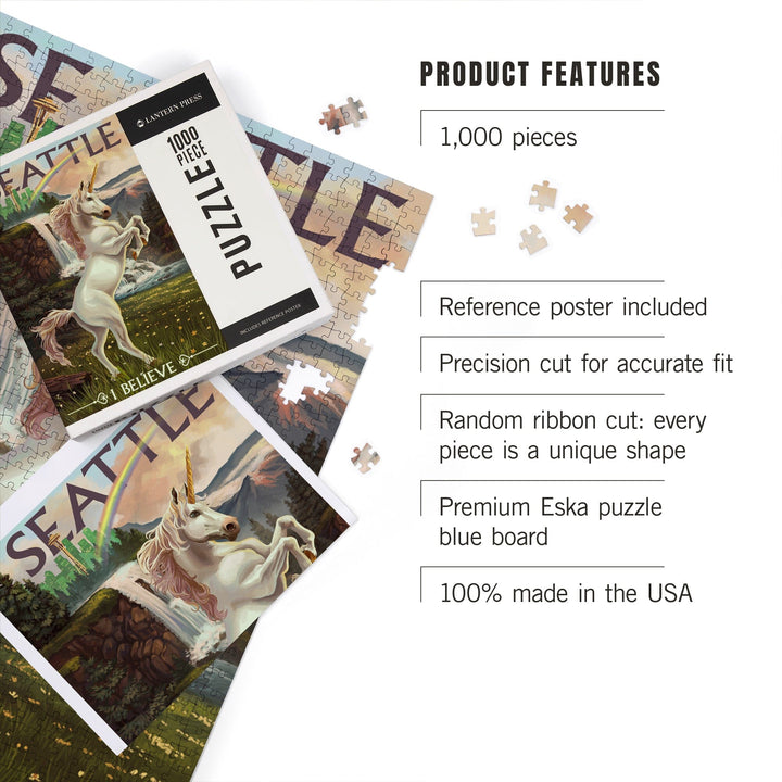 Seattle, Washington, Unicorn Scene, Jigsaw Puzzle Puzzle Lantern Press 