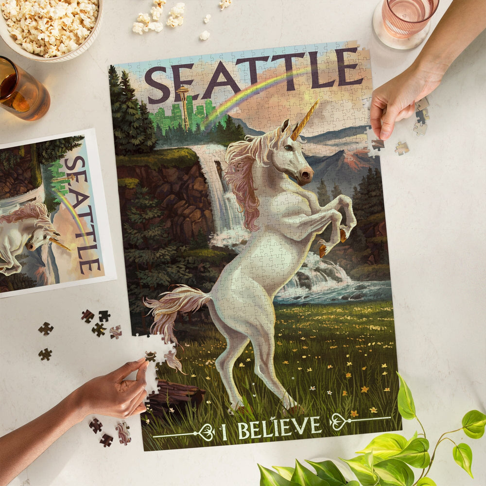 Seattle, Washington, Unicorn Scene, Jigsaw Puzzle Puzzle Lantern Press 
