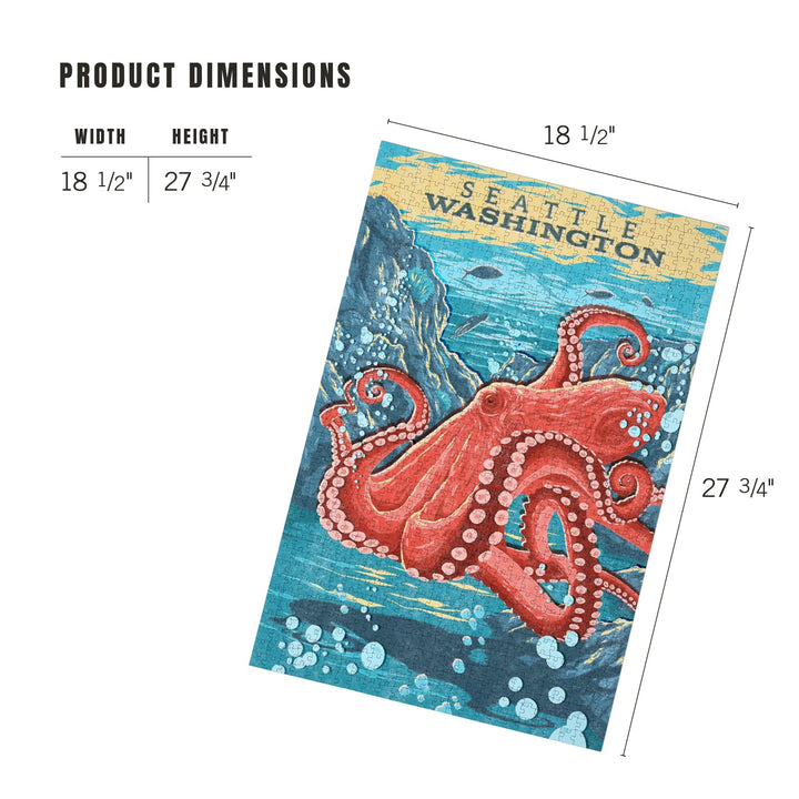 Seattle, Washington, Vintage Print Press, Octopus, Jigsaw Puzzle Puzzle Lantern Press 
