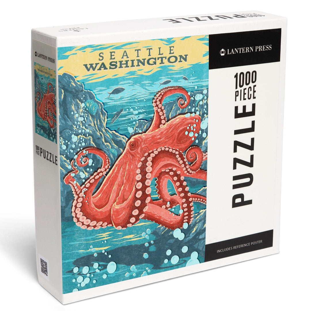 Seattle, Washington, Vintage Print Press, Octopus, Jigsaw Puzzle Puzzle Lantern Press 