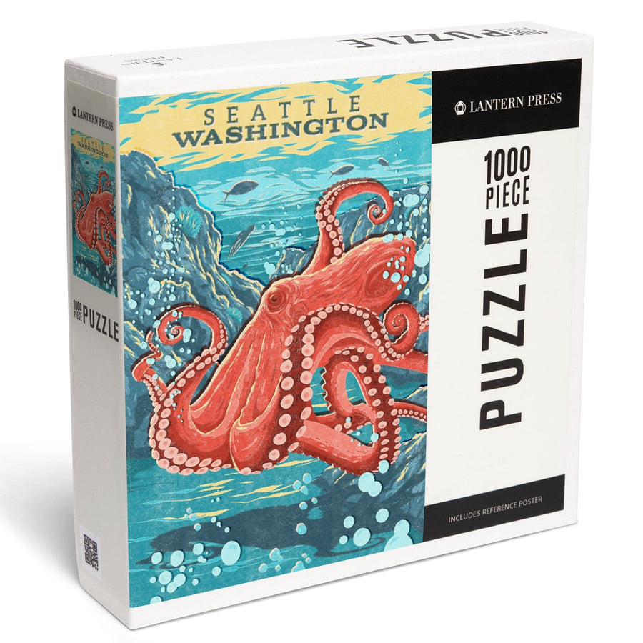 Seattle, Washington, Vintage Print Press, Octopus, Jigsaw Puzzle Puzzle Lantern Press 