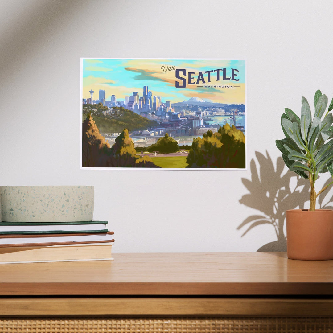 Seattle, Washington, Visit Seattle, Skyline, Oil Painting, Art & Giclee Prints Art Lantern Press 
