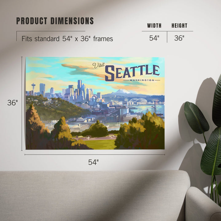 Seattle, Washington, Visit Seattle, Skyline, Oil Painting, Art & Giclee Prints Art Lantern Press 