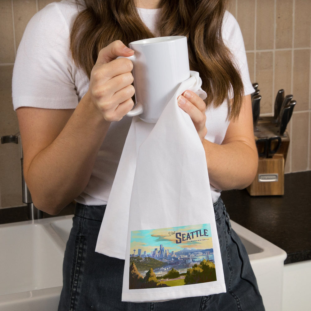 Seattle, Washington, Visit Seattle, Skyline, Oil Painting, Jigsaw Puzzle Kitchen Lantern Press 