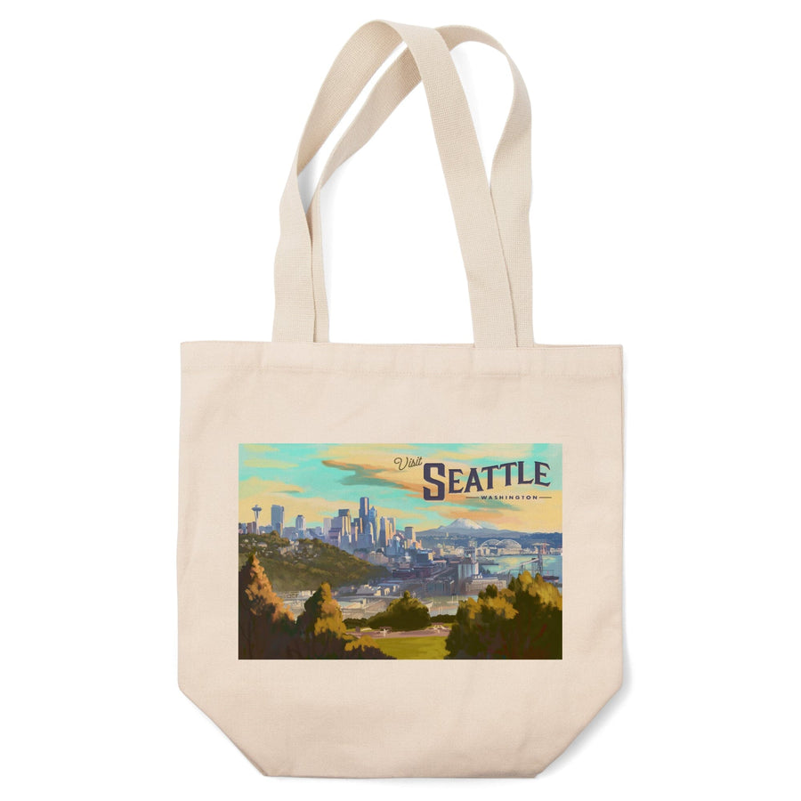 Seattle, Washington, Visit Seattle, Skyline, Oil Painting, Tote Bag Totes Lantern Press 
