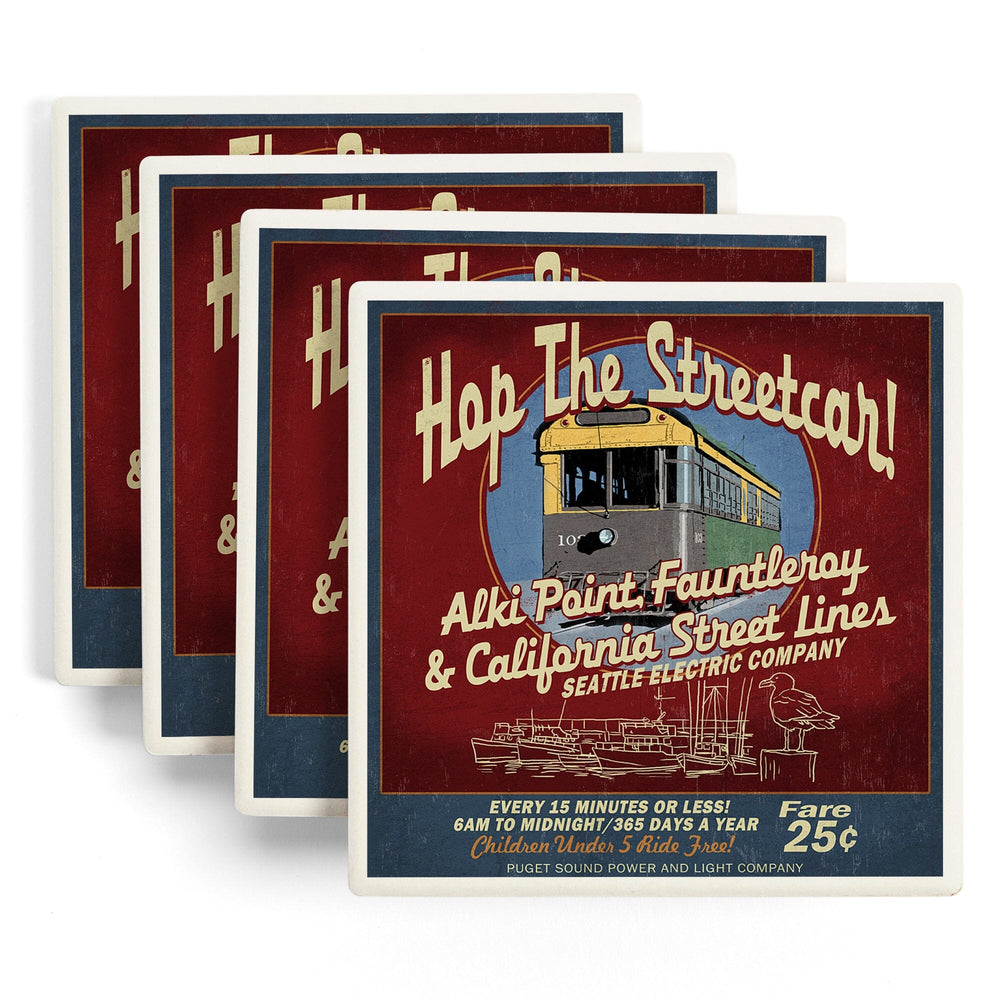 Seattle, Washington, West Seattle Streetcar Vintage Sign, Coasters Coasters Lantern Press 