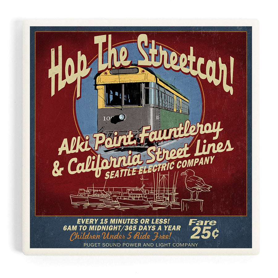 Seattle, Washington, West Seattle Streetcar Vintage Sign, Coasters Coasters Lantern Press 