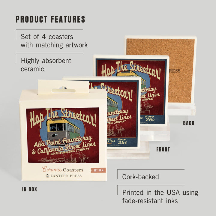 Seattle, Washington, West Seattle Streetcar Vintage Sign, Coasters Coasters Lantern Press 