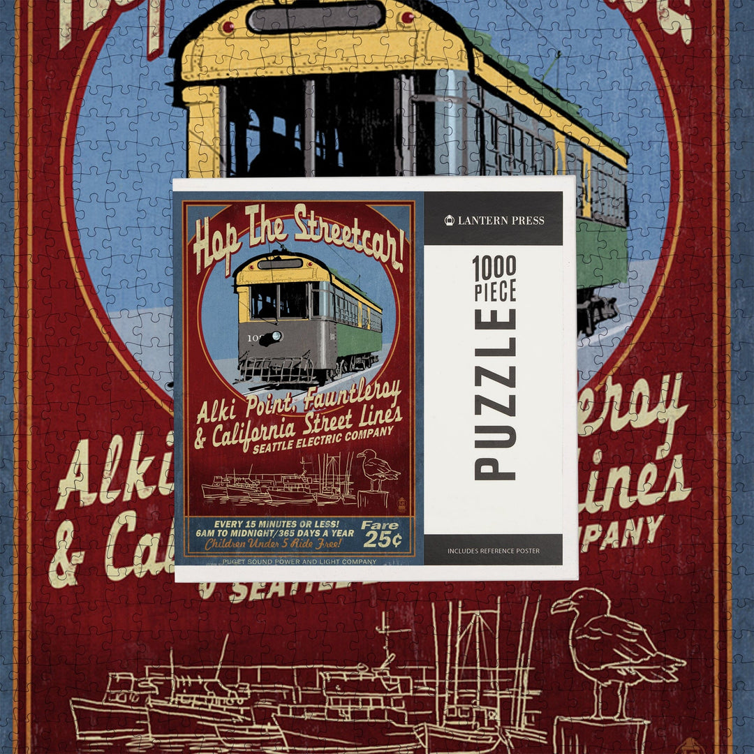 Seattle, Washington, West Seattle Streetcar Vintage Sign, Jigsaw Puzzle Puzzle Lantern Press 