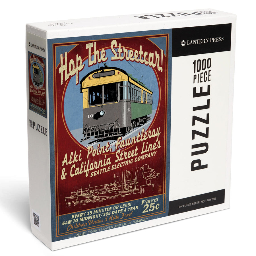 Seattle, Washington, West Seattle Streetcar Vintage Sign, Jigsaw Puzzle Puzzle Lantern Press 