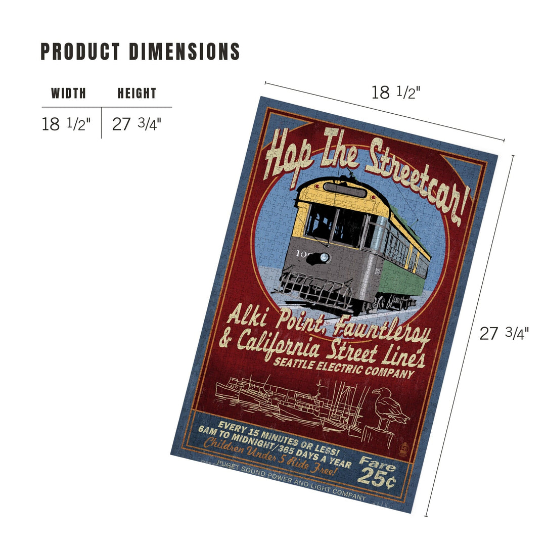 Seattle, Washington, West Seattle Streetcar Vintage Sign, Jigsaw Puzzle Puzzle Lantern Press 
