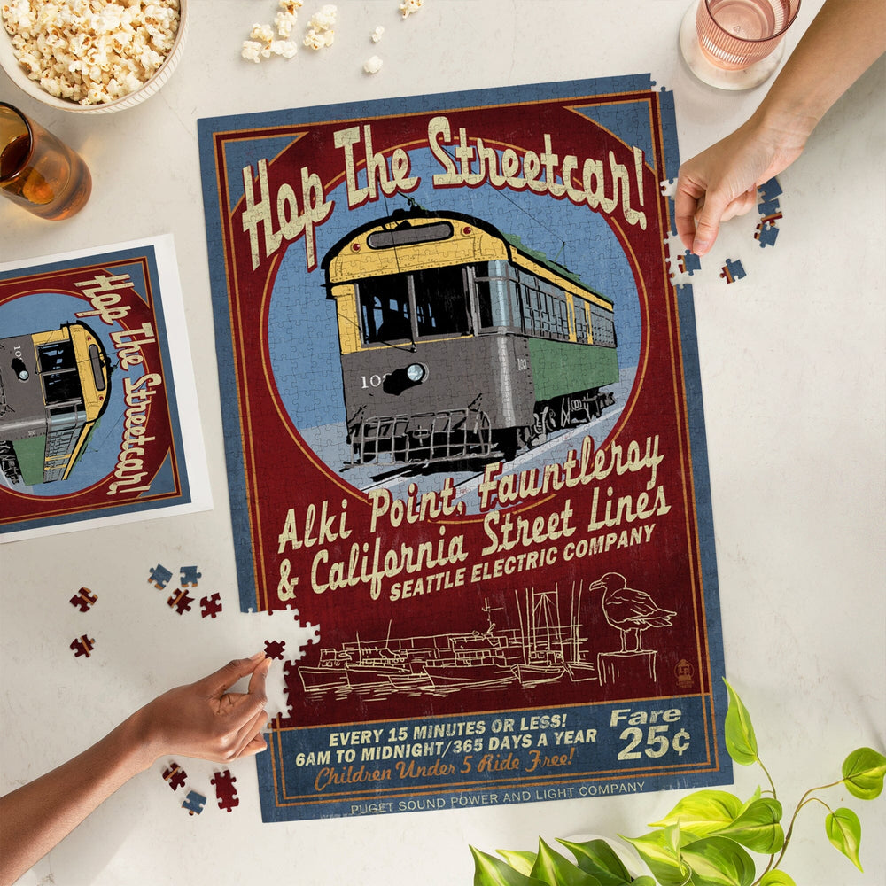 Seattle, Washington, West Seattle Streetcar Vintage Sign, Jigsaw Puzzle Puzzle Lantern Press 