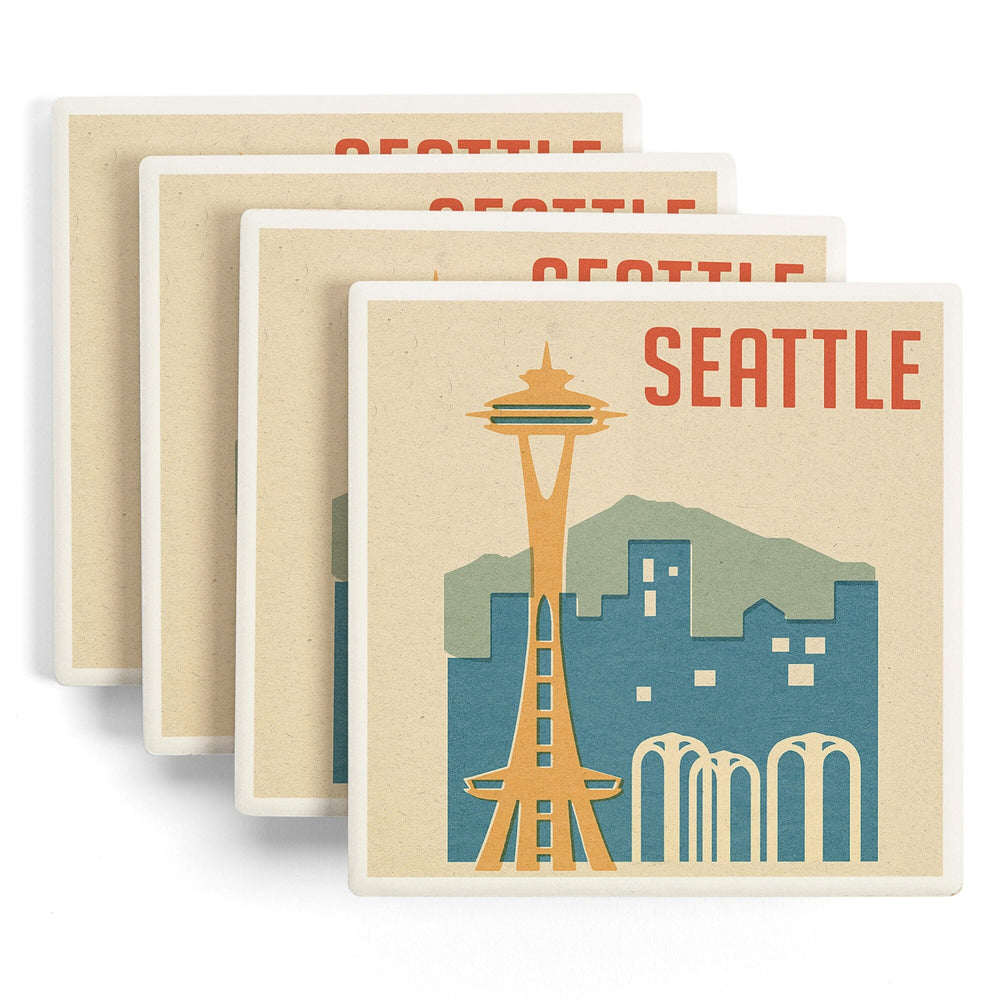Seattle, Washington, Woodblock, Coasters Coasters Lantern Press 
