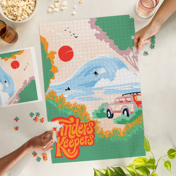 Secret Surf Spot Collection, Surf Scene At The Beach, Finders Keepers, Jigsaw Puzzle Puzzle Lantern Press 