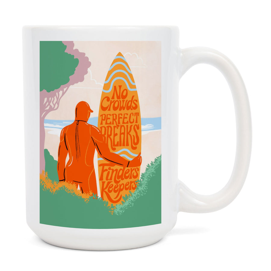 Secret Surf Spot Collection, Surfer At The Beach, No Crowds, Perfect Breaks, Finders Keepers, Ceramic Mug Mugs Lantern Press 