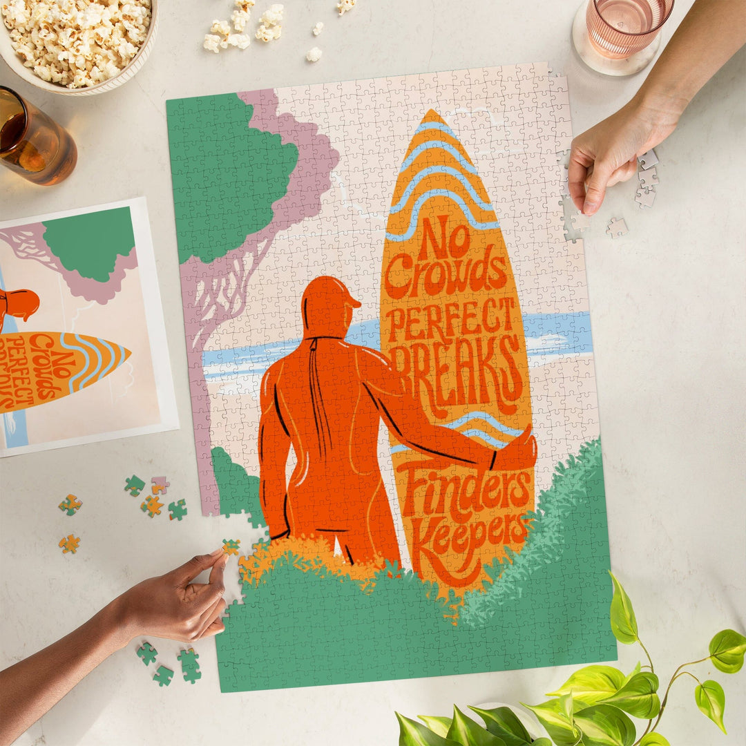 Secret Surf Spot Collection, Surfer At The Beach, No Crowds, Perfect Breaks, Finders Keepers, Jigsaw Puzzle Puzzle Lantern Press 