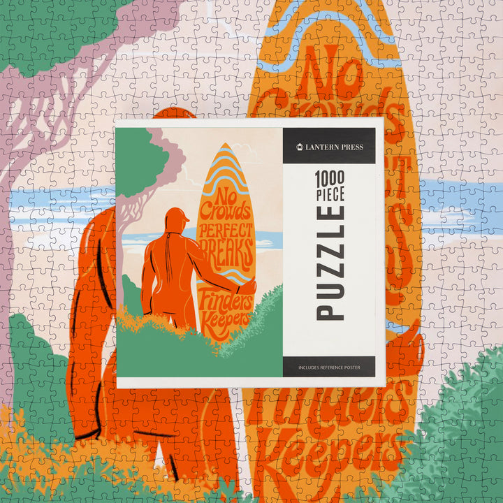 Secret Surf Spot Collection, Surfer At The Beach, No Crowds, Perfect Breaks, Finders Keepers, Jigsaw Puzzle Puzzle Lantern Press 
