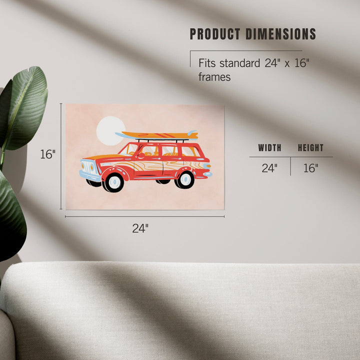 Secret Surf Spot Collection, Woody Wagon With Surfboards, Art & Giclee Prints Art Lantern Press 