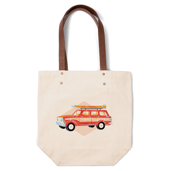 Secret Surf Spot Collection, Woody Wagon with Surfboards, Contour, Accessory Go Bag Totes Lantern Press 