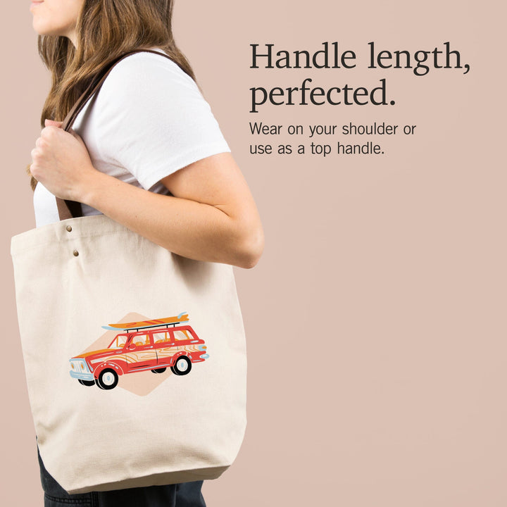 Secret Surf Spot Collection, Woody Wagon with Surfboards, Contour, Accessory Go Bag Totes Lantern Press 